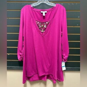 Style & Co Pink Embellished Tunic Top XL
